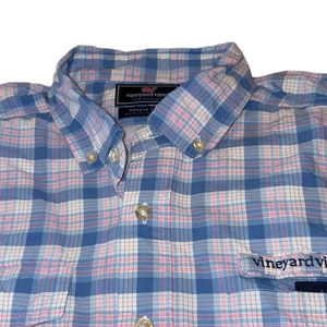 Vineyard Vines Performance Harbor Shirt Men’s L Blue Pink Plaid Button Down